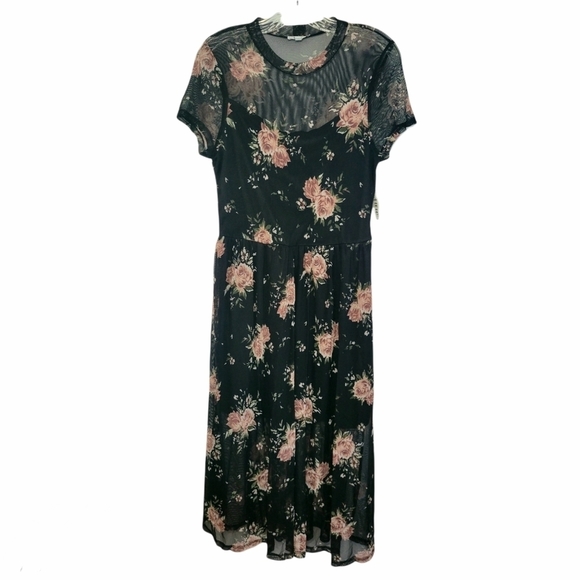 AUW Dresses & Skirts - AUW Size XL Mesh Floral Maxi Dress Black